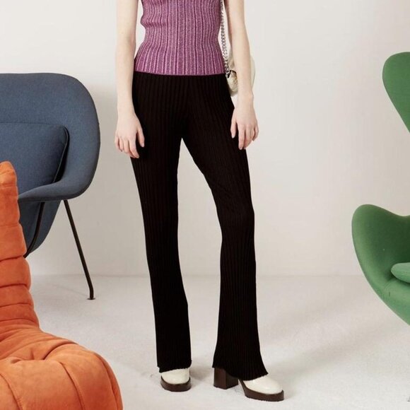 Simon Miller Rib Black Welton Ribbed Flare Pull on Pant Size S - Picture 1 of 12
